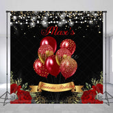 Aperturee - Aperturee Floral Balloons Glitter Custom Birthday Backdrop